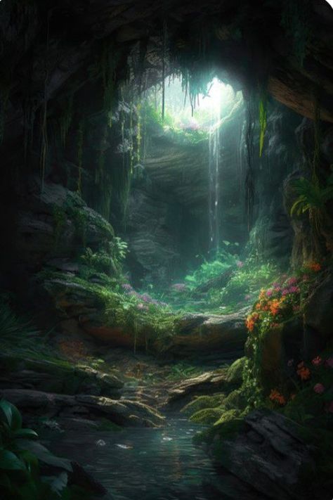 Feywild Aesthetic, Fantasy Cave, Forest Cave, Elven Kingdom, Canvas Art Projects, Fantasy Background, Wild Forest, Ancient Forest, Magic Forest