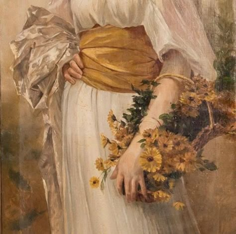 - ̗̀@artofsocrates ̖́- Rennaissance Art, Creation Art, 19th Century Art, Holding Flowers, Arte Inspo, Old Paintings, Aesthetic Painting, Yellow Aesthetic, Romantic Art