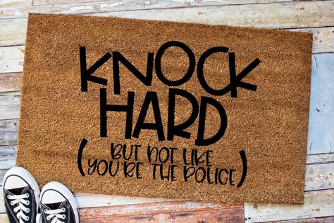 Funny Doormats, Personalized Door Mats, Realtor Gifts, New Homeowner, Painted Signs, Knock Knock, New Home Gifts, Family Gifts, Door Mat