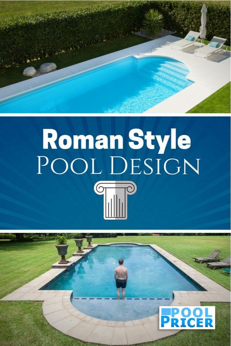 Roman/Grecian style pool design, including definitions, landscaping and decking information, and downsides. Grecian Pool Design, Roman Style Pool, Roman Pool Design, Grecian Pool, Salt Water Pool Maintenance, Pool Maintenance Checklist, Outdoor Landscaping Ideas, Roman Pool, Ideas For Front Yard