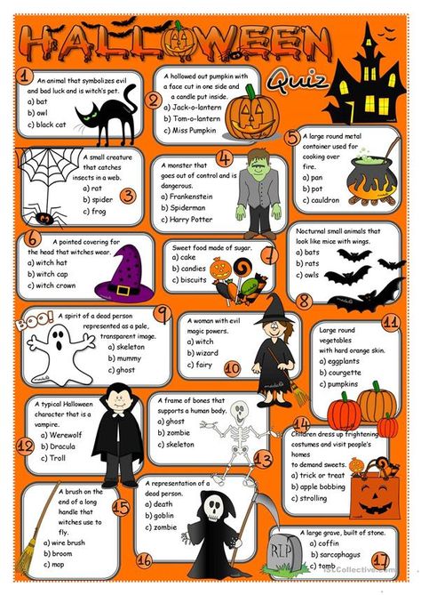 Halloween quiz - English ESL Worksheets Halloween Esl Games, Halloween Esl Activities, Halloween Esl, Halloween Elementary, Halloween Quiz, Halloween Teaching, Halloween Vocabulary, Halloween Lesson, Halloween Reading