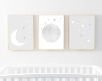 Nursery moon decor | Etsy White And Grey Nursery, Moon Alphabet, Moon And Stars Nursery, Moon Stars Nursery, Alphabet Decor, Pink And Gray Nursery, Stars Nursery, Nursery Prints Girl, Prints For Nursery