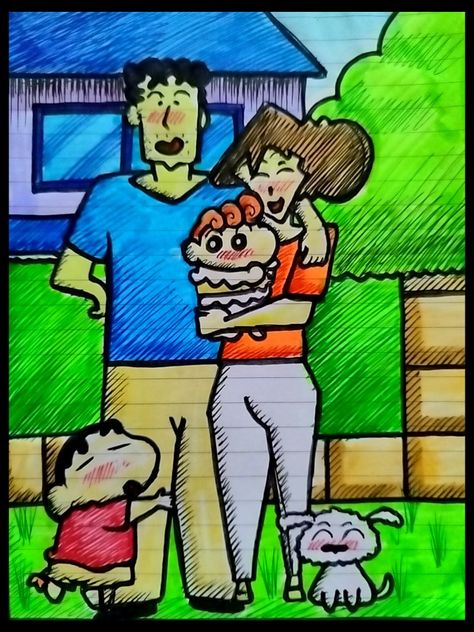 Shinchan family drawing by @art_of_aashutosh Sinchan Drawing Sketches, Shinchan Family Drawing, Shinchan Drawing, Shinchan Family, Scenery Drawing For Kids, Best Cartoon Shows, Hard Drawings, Anime Face Drawing, Cute Easy Paintings