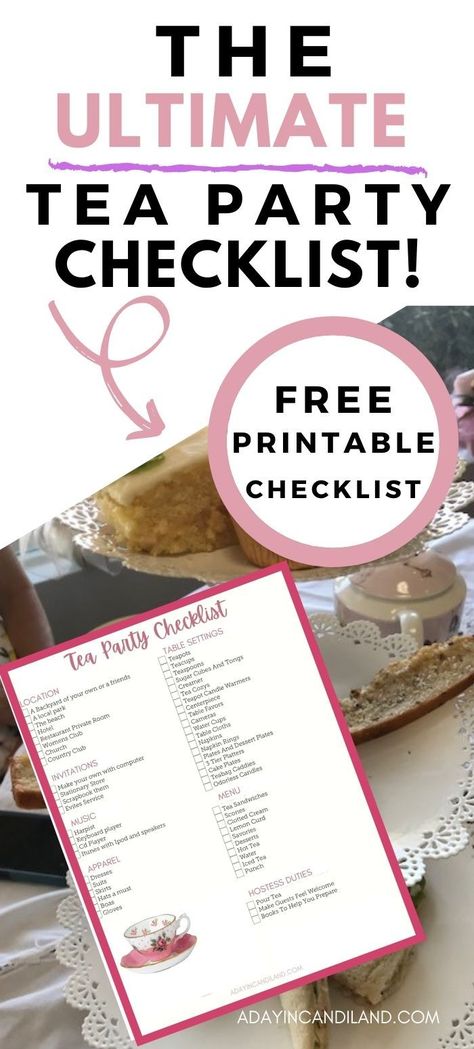 Printable Checklist for Tea party How To Set Up A Tea Party Table, English High Tea Table Settings, How To Host A High Tea Party, Womens Tea Party Decor Table Settings, How To Host A Tea Party, Tea Party Trivia Free Printable, Tea Party Menu Template, Tea Party Set Up Ideas, Hi Tea Menu Ideas