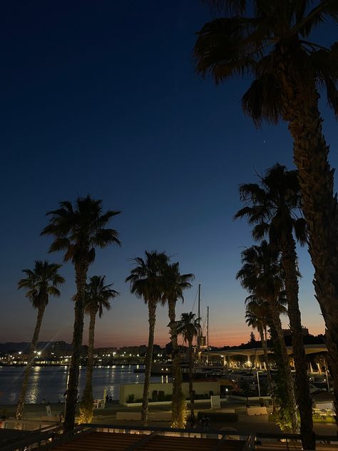 palm trees sunset Spain Aesthetics Malaga, Marbella Nightlife, Malaga Aesthetic, Spain At Night, Salou Spain, European Summer Aesthetic, Spain Tour, Spain Aesthetic, Malaga Spain