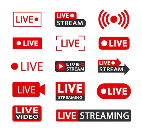 Set of live streaming icons and video br... | Premium Vector #Freepik #vector #stream-logo #live-logo #live-tv #live-broadcast Facebook Background, Social Media Icons Vector, Channel Branding, Youtube Design, Typo Logo, Pinterest Templates, Youtube Logo, Youtube Live, Banner Template Design