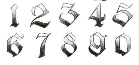 Creepy Numbers Font, 05 Tattoo Number, Calligraphy Numbers Fonts, Tattoo Number Fonts Style, Gothic Number Tattoo, Chicano Numbers, Fancy Numbers Fonts, Numeros Tattoo, Dragon Koi Tattoo Design