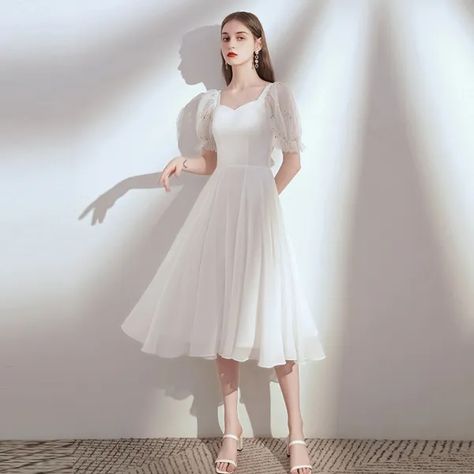 Discount Graduation Dresses & Homecoming Dresses online | Veaul Graduation Tea, Backless Formal Dresses, Short Graduation Dresses, Chiffon White Dress, Simple White Dress, Elegant White Dress, Civil Wedding Dresses, Belle Silhouette, Graduation Dresses