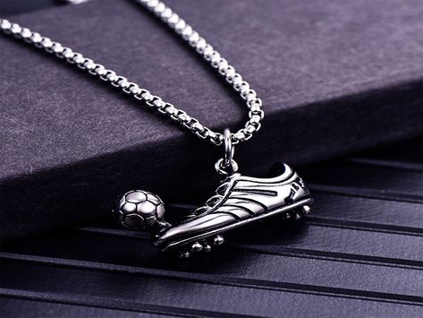 Soccer Jewelry, Football Jewelry, Football Necklace, Sports Jewelry, Collar Chain, Party Necklace, Mens Chain Necklace, Football Shoes, Ball Necklace