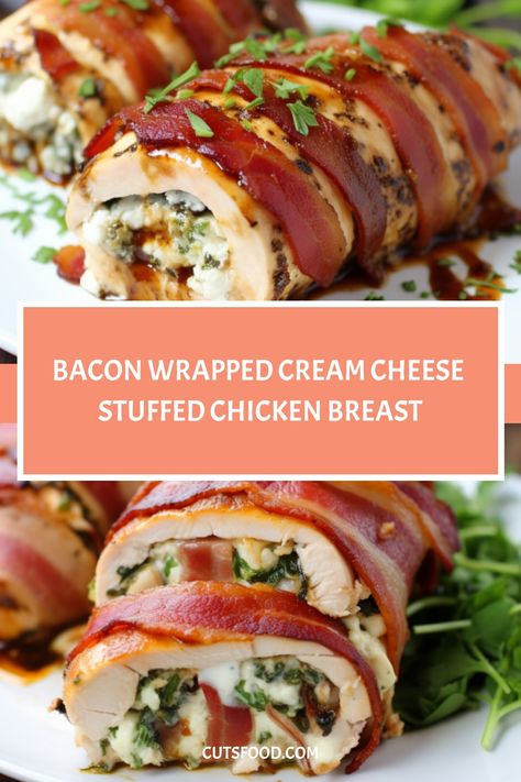 Bacon Wrapped Cream Cheese Stuffed Chicken Breast Cream Cheese Stuffed Chicken Breast, Bacon Wrapped Cream Cheese, Cream Cheese Stuffed Chicken, Stuffed Chicken Breast Cream Cheese, Bacon Wrapped Chicken Breast, Butter Chicken Recipe Easy, Cheese Stuffed Chicken Breast, Stuffed Chicken Breast, Cheese Stuffed Chicken