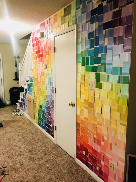 Paint Sample Art Wall Color Swatches, Paint Samples On Wall, Renting Apartment, Chip Wall, Paint Chip Wall, Chip Ideas, Paint Chip Art, Paint Chip, Space Room