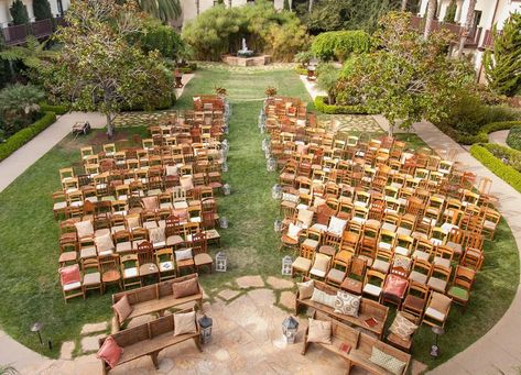 Wedding Ceremony Seating, Mismatched Dining Chairs, Mismatched Chairs, Wedding Aisle Decorations, Wooden Chairs, Ceremony Seating, Future Wedding Plans, Aisle Decor, Wedding Chairs