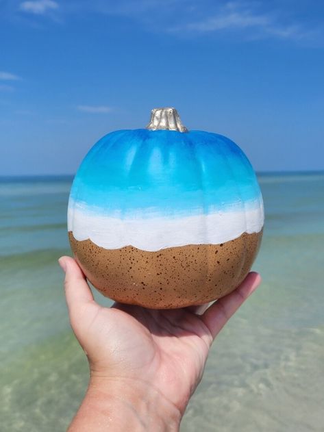 Shop Blue Coastal Pumpkins for Fall Decor Beach Pumpkins, Coastal Fall Decor Ideas, Coastal Pumpkins, Pumpkins Crafts, Decorating Pumpkins, Diy Pumpkins Crafts, Pumpkin Paint, Beach Decor Ideas, Diy Pumpkins