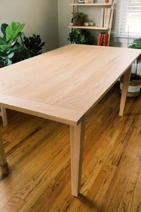 Diy Dining Table Easy How To Build, 4 Leg Dining Table, Diy Modern Table Dining, Mid Century Modern Dining Table Diy, Natural Wood Kitchen Table, Narrow Kitchen Table, Kitchen Table Plans, Diy Modern Dining Table, Dining Table Plans