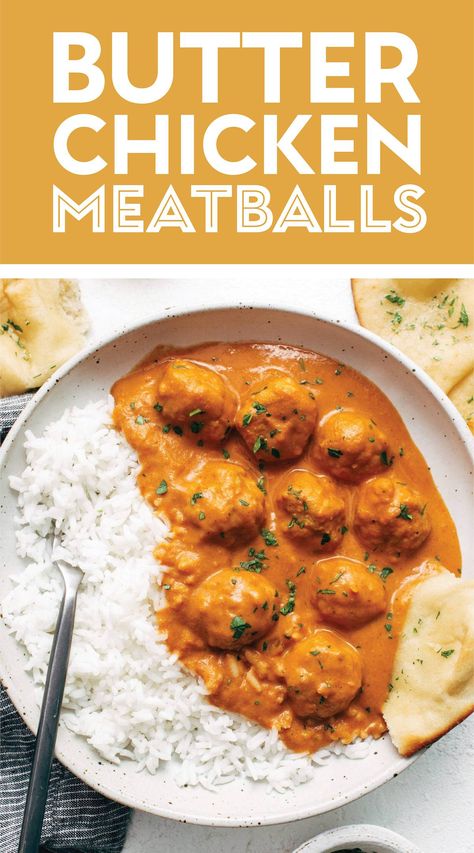 Butter Chicken Meatballs, Chicken Meatball Recipe, Chicken Meatball, Pinch Of Yum, Chicken Meatball Recipes, Tomato Gravy, Ground Chicken Recipes, Meatball Recipe, Chicken Meatballs