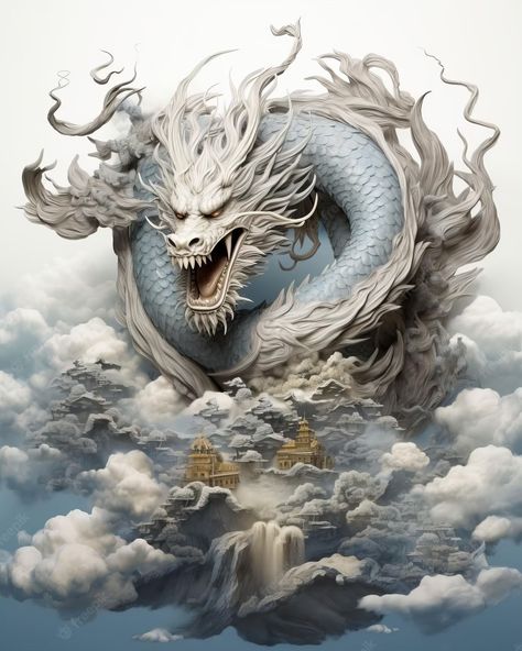 Premium AI Image | breathtaking flight of a mythical dragon as it soars through the clouds in a 3D paper Mythical Dragons, Sea Dragon, Art Japonais, 3d Paper, Dragon Art, Fantasy Landscape, The Clouds, Chinese Art, Graphic Resources