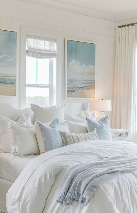 Coastal Cozy, Coastal Bedroom Decor, Costal Bedroom, Coastal Condo, Ocean Room, Coastal Bedroom Decorating, Coastal Room, Coastal Bedrooms, Calming Atmosphere