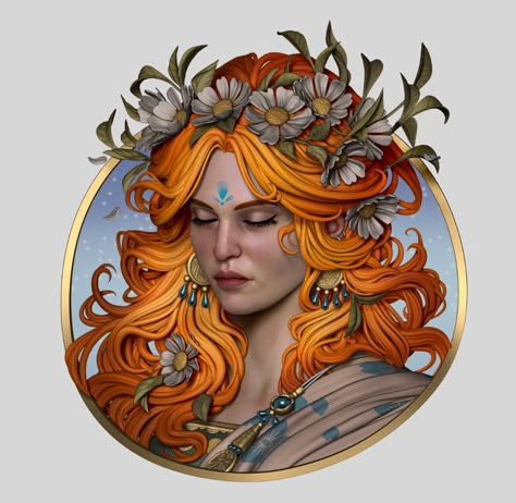 ArtStation - Daisy Dream, Frédéric Arsenault Maria Dimova, Neo Traditional Art, Alphonse Mucha Art, Art Nouveau Illustration, 4 Tattoo, Desenho Tattoo, Neo Traditional, Take A Break, Zbrush