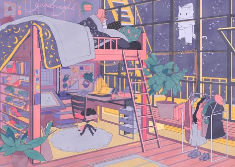 Lofi Bedroom, Bedroom Drawing, Art Mignon, Isometric Art, Drawing Hair, Anime Room, Animal Illustrations, House Drawing, Art Et Illustration