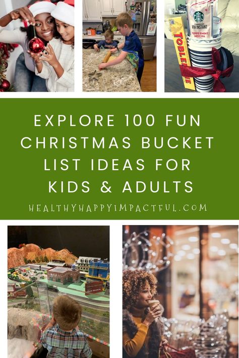 Explore 100 fun Christmas bucket list ideas for kids & adults. Fun Things To Do Around Christmas, December Bucket List Kids, December Family Activities, Christmas Family Bucket List, Christmas Must Do List, How To Make Christmas Magical For Kids, Daily Christmas Activities, Christmas Bucket List For Kids, Family Christmas Activities