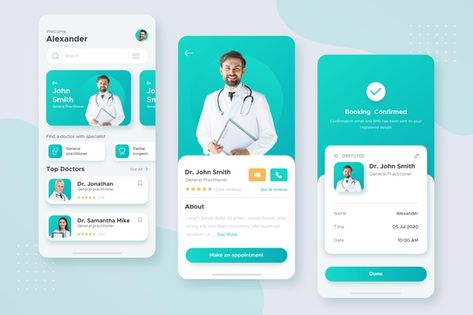 Medical booking app concept Free Vector | Free Vector #Freepik #freevector #medical Application Ui Design, Desain Ux, Health App Design, Health Apps, Ui Ux 디자인, Ux App Design, Medical App, Android App Design, Ios App Design