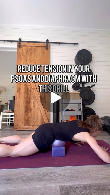 Katie - CSCS, CPT on Instagram: "Your diaphragm attaches on the lumbar spine and so does your psoas.   We can often get hyper focused on stretching the front of the hip to get a hip flexor stretch / release, but we might need to put more emphasis on the proximal attachment.  We can literally use our breath and guts to push pressure back creating length.   You can alter this to have less pressure at first by leaving the block out of it and decreasing the pressure in the corgeous ball.   Find a comfortable place for your body and just lay down and take long slow gentle breaths. And let the pressure do the magic.   You can grab the ball from @yogatuneup   Want to learn more? DM me about my course Empowered Performance, to learn all about the role of the diaphragm and breath and how it affects Psoas Release Trigger Points, Psoas Stretch Release, Hip Release, Yoga Restorative, Psoas Stretch, Somatic Exercises, Psoas Release, Lumbar Spine, Hip Flexor Stretch