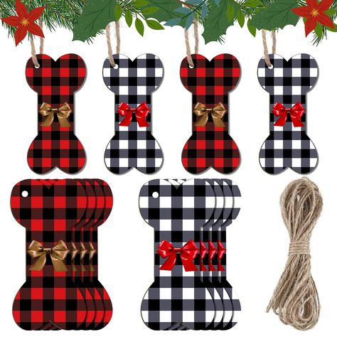 PRICES MAY VARY. Christmas bones ornaments: you will receive 24 pieces of Christmas bones ornaments in 2 styles, each ornament is approx. 3.5 inches/ 9 cm in length, which is convenient for you to hang anywhere in your house without taking up too much space and can attract your attention easily Sturdy material: these bone-shaped buffalo plaid Christmas decorations are made of wood material, they are safe and sturdy for you to use for a long time, the patterns printed on the surfaces are bright a Dog Themed Christmas Tree, Red And White Christmas Ornaments, Plaid Christmas Decorations, Animal Clothes, Quilted Christmas Stockings, Plaid Christmas Decor, White Christmas Ornaments, Red And White Christmas, Buffalo Plaid Pattern