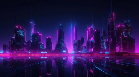 Futuristic City Background, Cityscape Silhouette, Futuristic Cityscape, Mega City, Night Sky Moon, Lights At Night, Neon Backgrounds, City Cartoon, City Silhouette