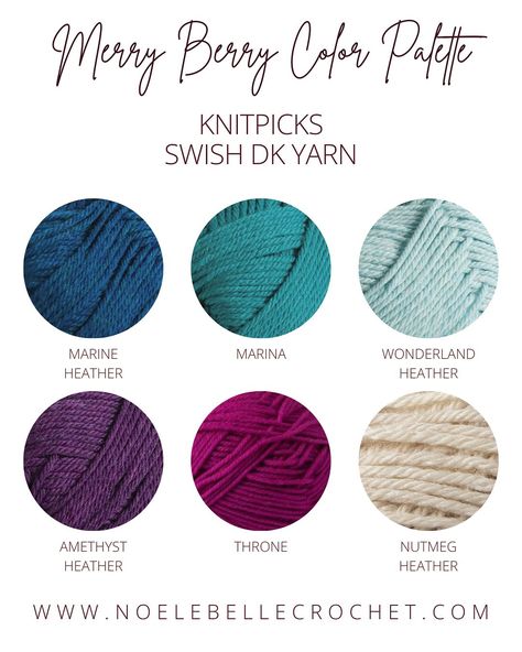 Anyone else LOVE planning color palettes? 😍 I got really into putting together holiday-themed color schemes this year in my search to find the perfect yarn to brighten up my winter WIPs. Which color palette is your favorite? 🧶✨ KnitPicks Swish yarn is one of my favorite choices when I’m looking for yarn with a good color selection. It’s a soft, squishy superwash merino wool that comes in DK, worsted & bulky weights. And the best part is, it’s super affordable! You can find all of these col... Winter Color Palette Yarn, Caron Yarn Color Combinations, Yarn Color Combinations, Caron Yarn, Merry Berry, Winter Color Palette, Knit Picks, Crochet Creations, Dk Yarn