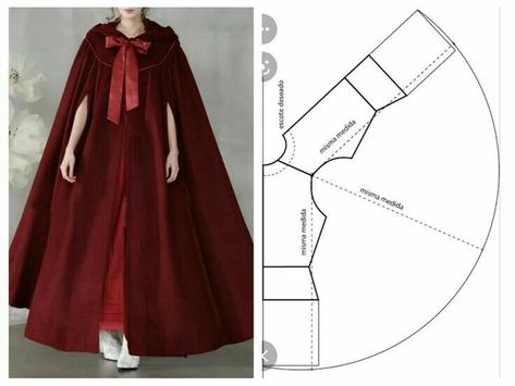 Topi Vintage, Cloak Pattern, Cape Pattern Sewing, Cape Pattern, Fashion Sewing Tutorials, Sewing Design, Diy Sewing Clothes, Clothes Sewing Patterns, Fashion Sewing Pattern