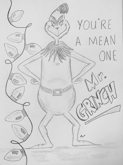 Grinch Drawings Easy, Christmas Drawings The Grinch, Grinch Full Body Drawing, Christmas People Drawings, Pencil Art Drawings Christmas, Grinch Pencil Drawing, Christmas Sketches Pencil Easy, Grinch Whiteboard Drawing, Xmas Drawing Ideas Pencil