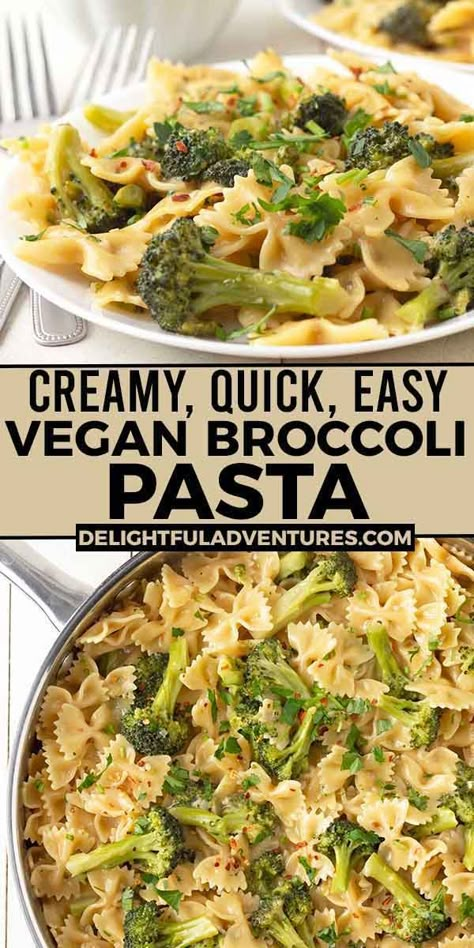 A creamy, quick, and easy vegan broccoli pasta dish you can have ready and on the table in just 30-minutes! It can be made with regular or gluten-free pasta and it's all made in one pot. This simple, delicious vegan dinner idea is a great one to add to your list of vegan recipes to make for dinner this week! Vegan Quick Dinner Recipes, Vegetarian Recipes With Protein, Easy Vegan Supper Ideas, Non Dairy Vegan Recipes, Broccoli Dinner Recipes Vegetarian, Easy Dairy Free Lunch, Vegetarian Dairy Free Recipes Dinner, Plant Based Recipes For Picky Eaters, Veggie One Pot Meals