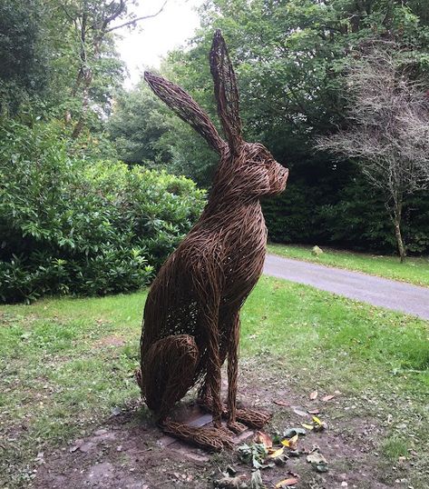 Willow Sculpture, Chicken Wire Art, Willow Garden, Pembrokeshire Wales, Garden Figures, Driftwood Art Diy, Rabbit Sculpture, Door Crafts, Willow Weaving