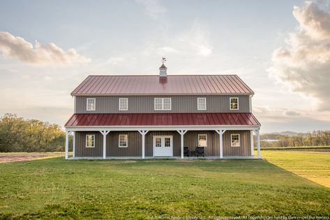 Metal Building with Living Quarters / metal building with living quarters plan and pictures / pole buildings living quarters / 40x60 shop plans with living quarters / living quarters inside metal building / pole house / barn conversion / barndominium  #metalbuilding #barndominium #barnconversion Red Roofed Houses, Two Story Metal Building Homes, Two Story Pole Barn, Post And Beam Barn Homes, Steel Houses, Pole Barn House, Metal Buildings With Living Quarters, Barn House Kits, Pole House