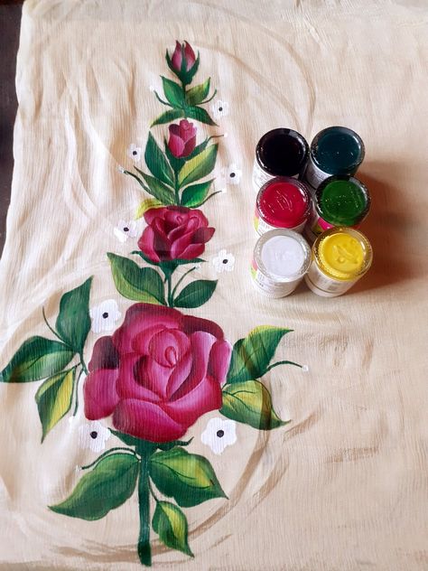 Saree Fabric Painting Designs, Register Decoration, Blouse Painting, Thanjavur Painting, Suit Painting, Fabric Colour Painting, Saree Painting Designs, Painting Flowers Tutorial, Fabric Paint Diy