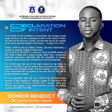 Declaration of intent flyer in Atecoe designed by Oppomence graphics in Ghana 0247369275 Declaration Of Intent, Tech Conference, Leadership Goals, University Of Ghana, Photoshop Design Ideas, Graphic Design Flyer, Flyer Design Inspiration, Church Graphic Design, Campaign Posters