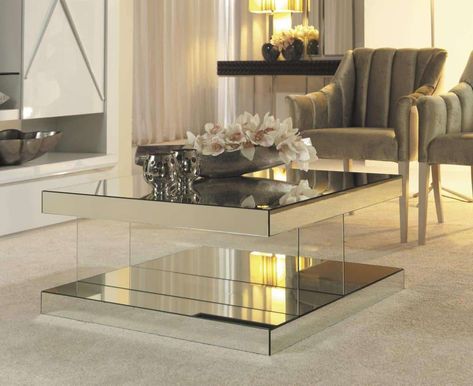 Square coffee table - Trendir Square Glass Coffee Tables, Large Square Mirror, Mirror Coffee Table, Mirrored Coffee Table, Coffee Table Decor Ideas, Coffee Tables Ideas, Contemporary Coffee Tables, Table Design Ideas, Sala Grande