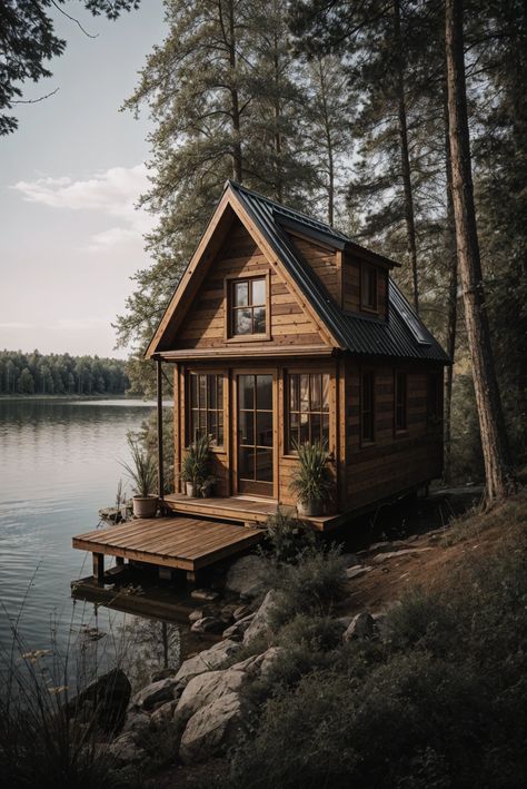 Tranquil Waterfront Escape 🌊🏠 Prefab Cabins, River Cabin, Wooden Cabins, Cozy Cabin, Water Views, Fairy House, At Home Store, House In The Woods, Dream House