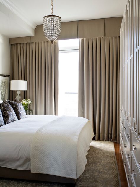 Kimberley Seldon Design Group - bedrooms - valance, brown valance, light brown valance, pleated valance, valance curtains, valance and curta... Bedroom Valances, Cream Living Rooms, Small Bedroom Decor, Bedroom Windows, Bedroom Layouts, Decorating Small Spaces, Décor Diy, Cool House Designs, Curtains Bedroom