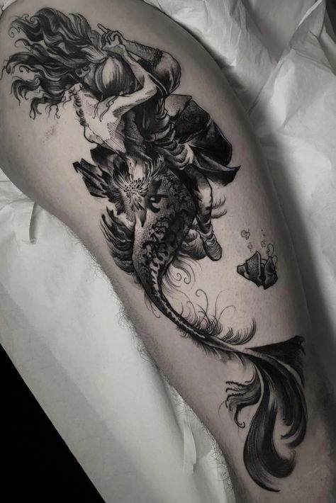 Aphrodite Mermaid Tattoo, Undead Mermaid Tattoo, Siren Shipwreck Tattoo, Virgo Mermaid Tattoo, Realistic Mermaid Tattoo, Siren Tattoo Dark Mermaid, Evil Mermaid Tattoo, Siren Tattoo Goddesses, Siren Mermaid Tattoos