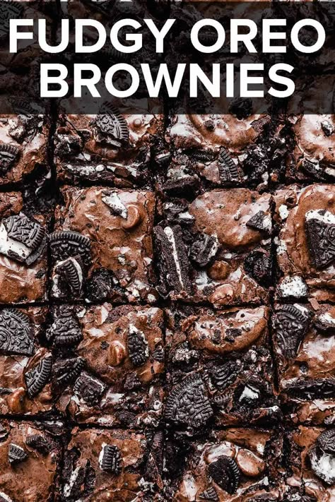 Brownie Recipes With Oreos, Oreo Brownie Dessert, Oreo And Brownie Dessert, Oreo Frozen Yogurt, Oreo Marshmallow Brownies, Speciality Brownies, Fudgy Oreo Brownies, Brownie With Oreo Inside, Easy Box Brownie Recipes