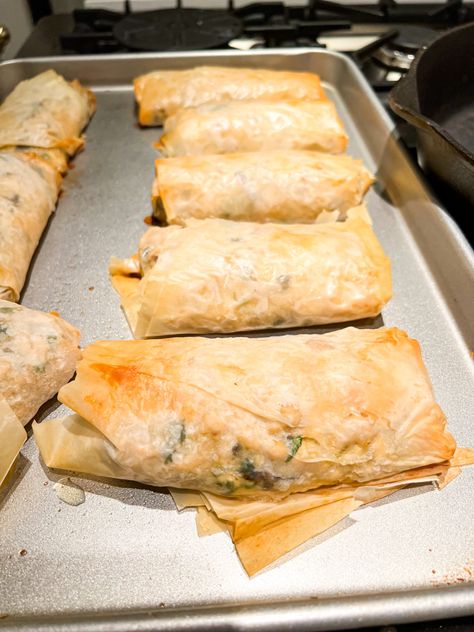 Elegant Mushroom Chicken in Phyllo Phyllo Chicken, Chicken Phyllo, Phyllo Recipes, Chicken Rolls, Spring Celebration, Mushroom Chicken, Saute Onions, Cheese Eggs, Creamed Mushrooms