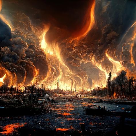 World after apocalypse, flames, realisti... | Premium Photo #Freepik #photo #forest-fire #wildfire #bonfire #burn Burning Field, Tma Fears, World Burning, Fire Reference, Dora Drawing, Fire World, Heath Burns, Burning Forest, Elven Tree