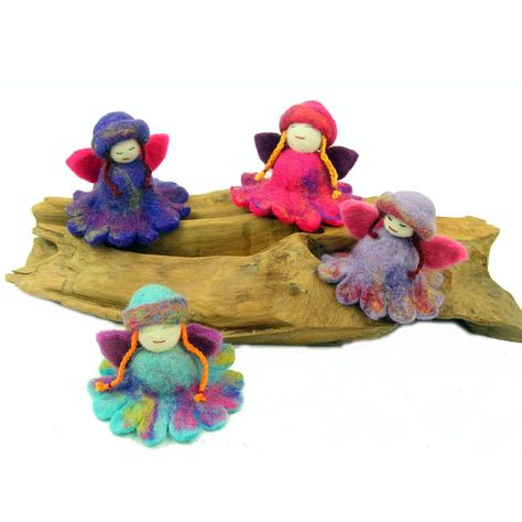 Hand Felted Colorful Flower Fairies - Set of 4 - Global Groove The More The Merrier, Felt Fairy, Flower Fairies, Felt Flower, Hand Felted, Work Organization, Flower Fairy, Boho Home, Felt Flowers