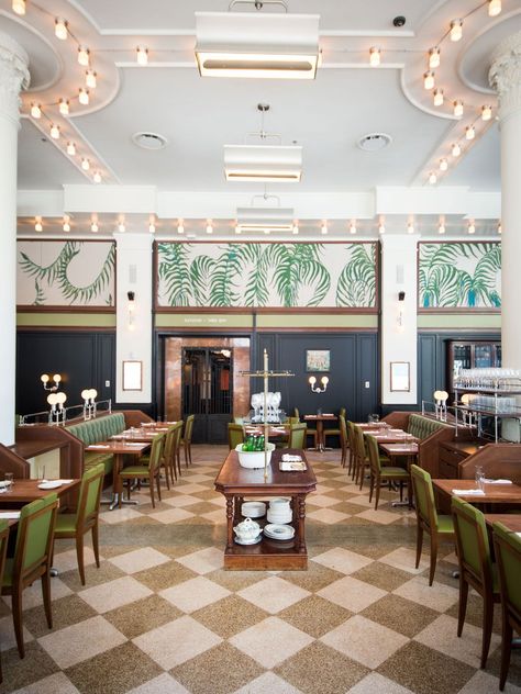 Ace Hotel New Orleans Is Home to the City’s Chicest New Restaurant | Architectural Digest Art Deco Nyc, 1930s Hotel, Vintage Cocktail Bar Art Deco, Art Deco Cafe, Art Deco Buildings 1930s, Ace Hotel Brooklyn, Restaurant Architecture, Yellow Interior, Ace Hotel