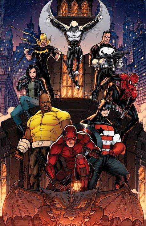 Marvel Defenders, Daredevil Art, Defenders Marvel, Marvel Knights, Marvel Comics Covers, Marvel Superheroes Art, Superhero Poster, Marvel Characters Art, Marvel Superhero Posters