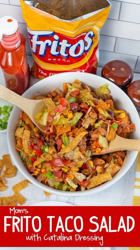 Taco Salad With Catalina Dressing, Frito Salad, Catalina Dressing Recipes, Frito Taco Salad, Catalina Dressing, Chili Relleno, Authentic Mexican Recipes, Mexican Salads, Taco Salads