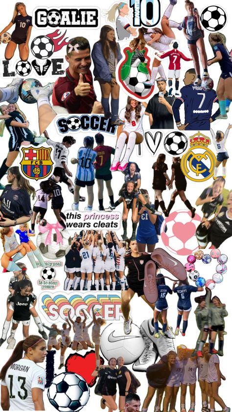 this is a soccer collage Soccer Collage, Baddie Pfps Aesthetic, Dream Vision Board, Netball, Ronaldo, Soccer, Collage, How To Wear, Football