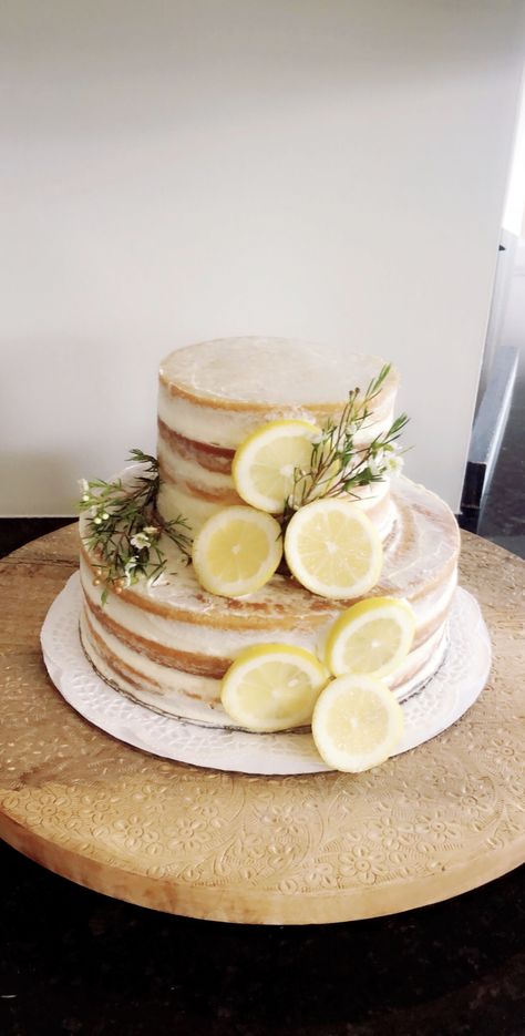 Naked 2 tier lemon cake for lemon themed bridal shower Main Squeeze Bridal Shower Cake, Lemon Shower Cake, She Found Her Main Squeeze Cake, Lemon Bridal Shower Cake, Lemons Bridal Shower Theme, Lemon Theme Wedding, Bridal Shower Ideas Lemon Theme, Lemon Bridal Shower Ideas, Lemon Engagement Party