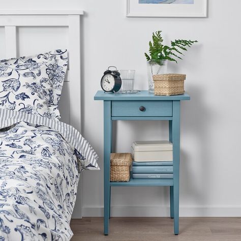 Hemnes Bedside Table, Ikea Bedside, Hemnes Bed, Blue Bedside Tables, Bed In, Black Bedside Table, Small Bedside, Small Bedside Table, Colourful Living Room